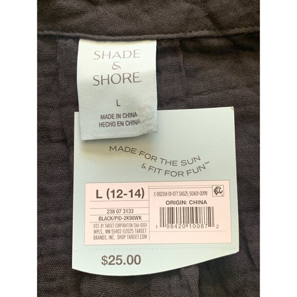 Shade & Shore Womens Black Swimsuit Cover-Up Button Down Shirtdress Size Large - Picture 7 of 13